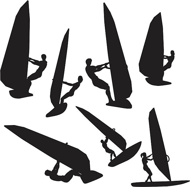 windsurfing sylwetka kolekcja - windsurfing stock illustrations