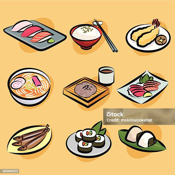 Cuisine Japonais Vecteurs libres de droits et plus d'images vectorielles de Sushi - Sushi, Tempura, Udon