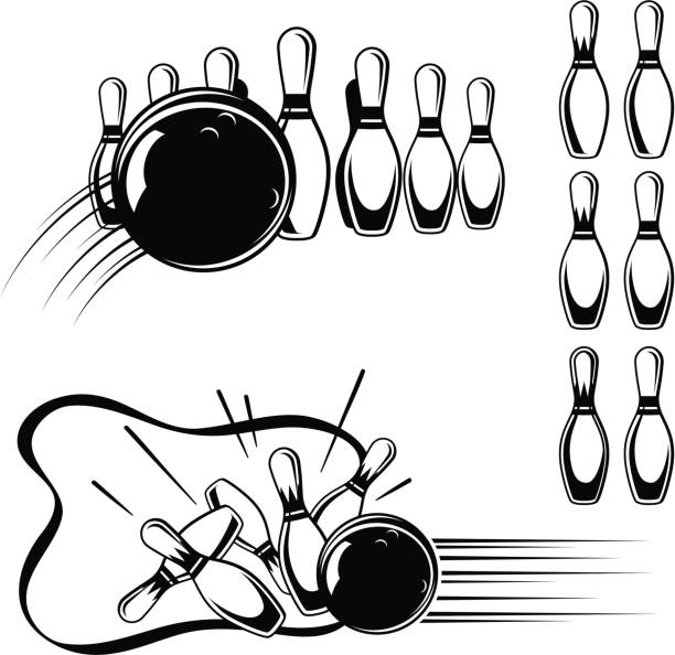 Vintage Style Bowling Clip Art Clean, vintage styled clip art. All the design elements are separate, and everything is neatly grouped, so it's easy to customize. The "swoosh" lines were made using a Custom Brush in Illustrator — I included the brush so you can easily create your own directional swoosh marks using just a single stroke. bowling strike stock illustrations