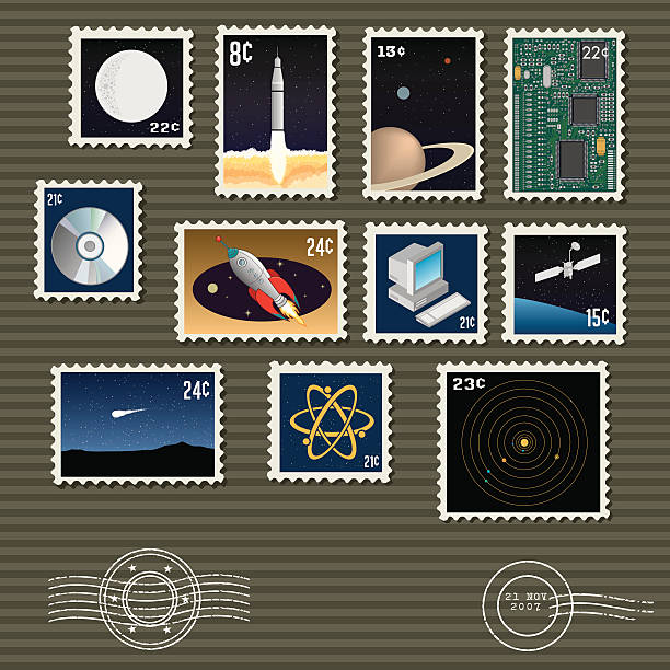 Vector tecnologia selos postais - ilustração de arte vetorial