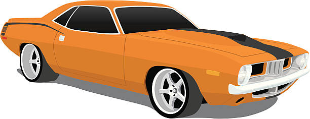 plymouth-barrakuda - car white background isolated on white orange stock-grafiken, -clipart, -cartoons und -symbole