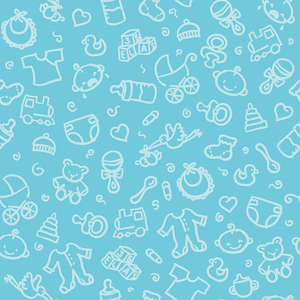 seamless pattern: baby boy seamless background with hand drawn baby illustrations. just drop into your illustrator swatches and use as a tiled fill. more similar images: baby boy stock illustrations
