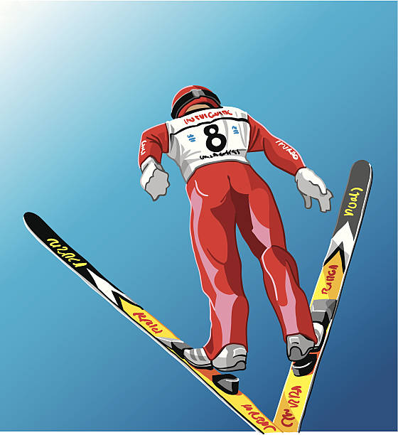 лыжный комбинезон в воздухе - skiing ski ski jumping winter sport stock illustrations