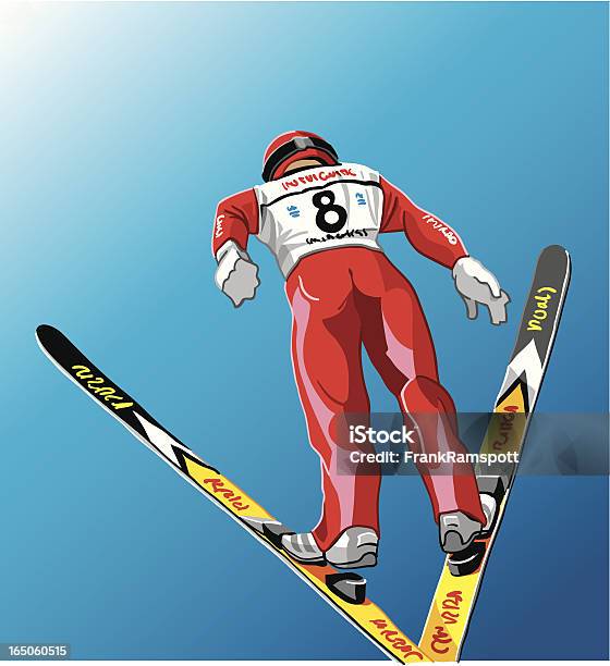 Лыжный Комбинезон В Воздухе — стоковая векторная графика и другие изображения на тему Прыжки на лыжах с трамплина - Прыжки на лыжах с трамплина, Векторная графика, Атлет