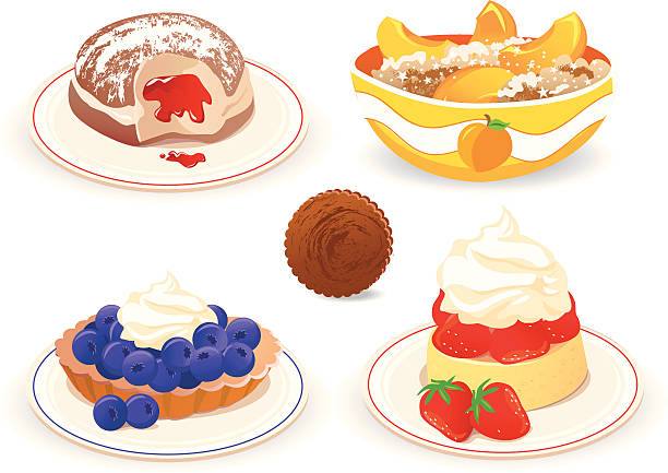 illustrazioni stock, clip art, cartoni animati e icone di tendenza di dessert - cobbler peach dessert fruit