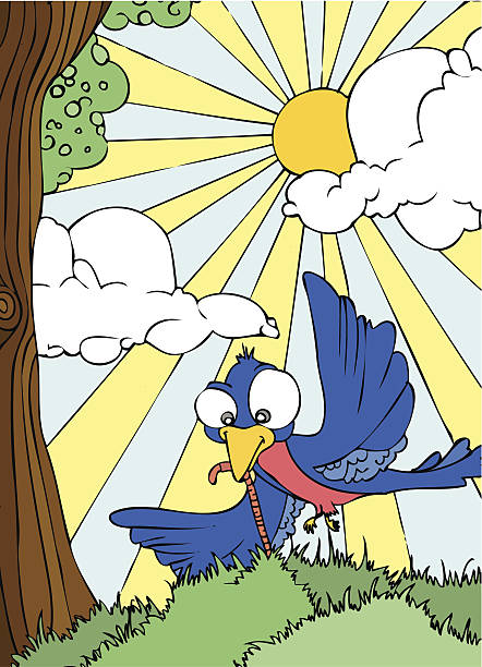 vector cartoon bird in park eating a worm - ryan in a 幅插畫檔、美工圖案、卡通及圖標