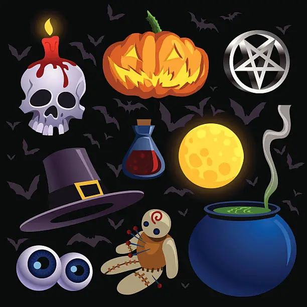 Vector illustration of Halloween Spooky Elements