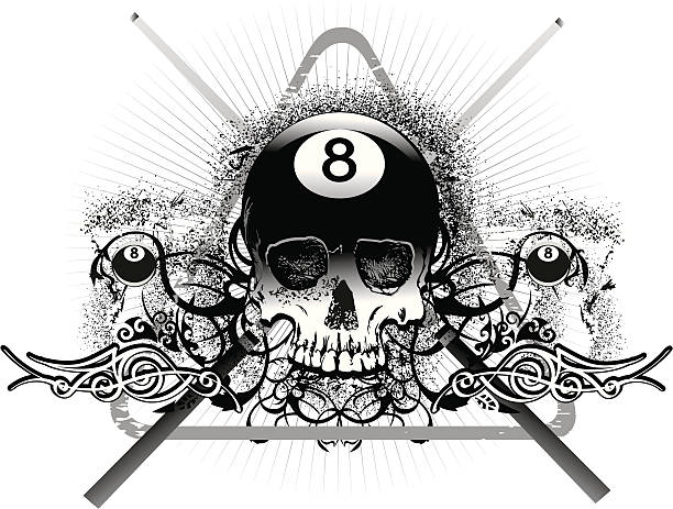 acht ball totenkopf - skull dirty insignia grunge stock-grafiken, -clipart, -cartoons und -symbole