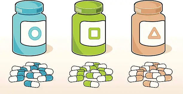 Vector illustration of Coloured Bottles and Pills