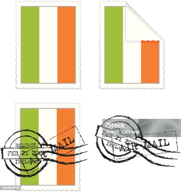 Ирландский Флаг Марка Набор — стоковая векторная графика и другие изображения на тему Почтовый штемпель - Почтовый штемпель, Без людей, Белый фон