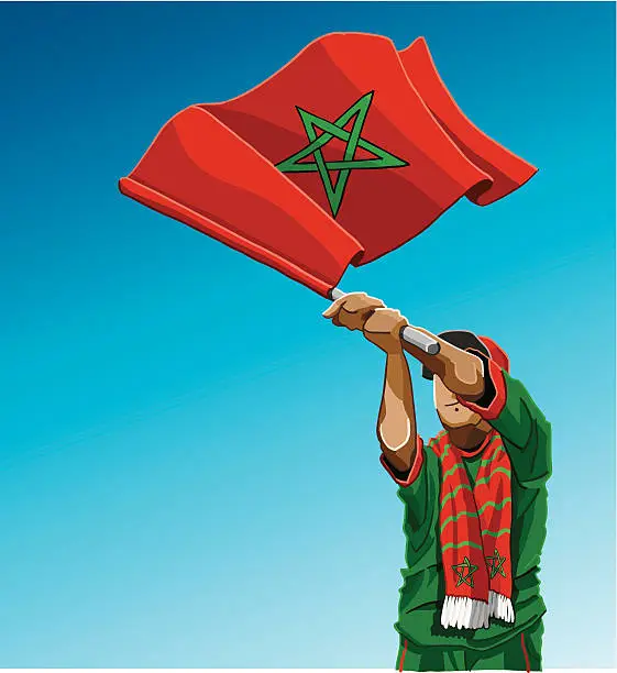 Vector illustration of Morocco Waving Flag Soccer Fan