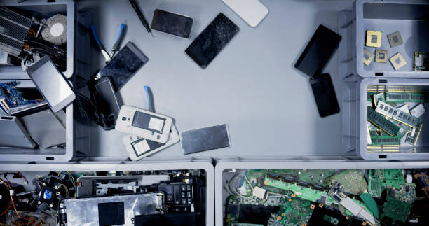 istock Mobile phones and computer parts on desk 1650609174