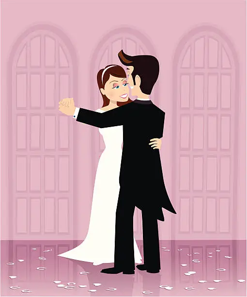 Vector illustration of Wedding couple have first dance