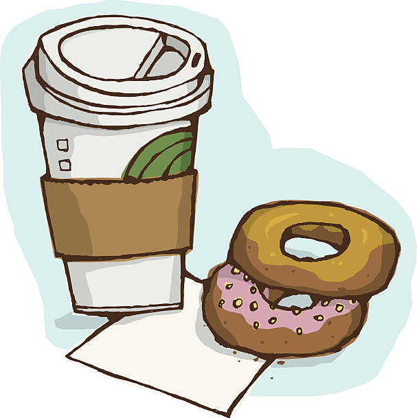 illustrazioni stock, clip art, cartoni animati e icone di tendenza di caffè e ciambella - coffee bagel donut coffee cup