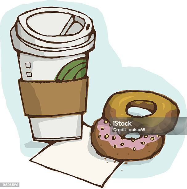 Кофе И Пончик — стоковая векторная графика и другие изображения на тему Потакание своим желаниям - Потакание своим желаниям, Лёгкая закуска, Векторная графика