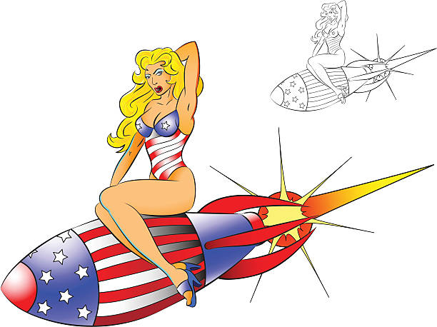 illustrazioni stock, clip art, cartoni animati e icone di tendenza di all american rocket ragazza - pin up girl