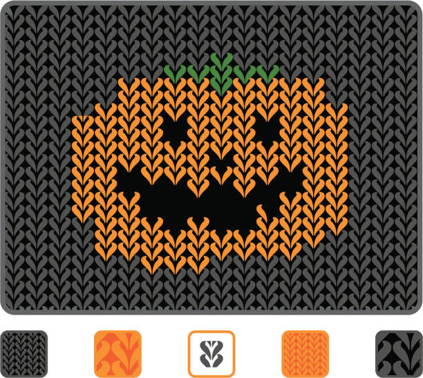 knitting pattern with halloween pumpkin vector art illustration