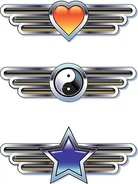Vector illustration of Three chrome badges