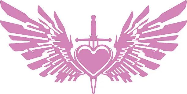 Vector illustration of Heart with wings and dagger
