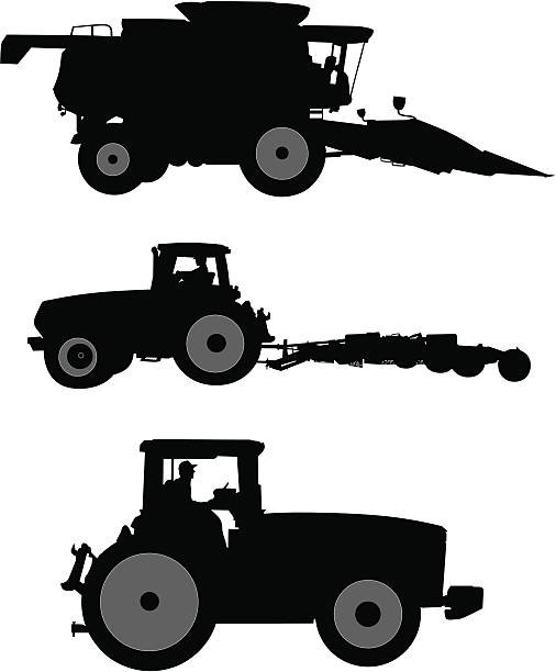 Agriculture: Working Tractors vector art illustration