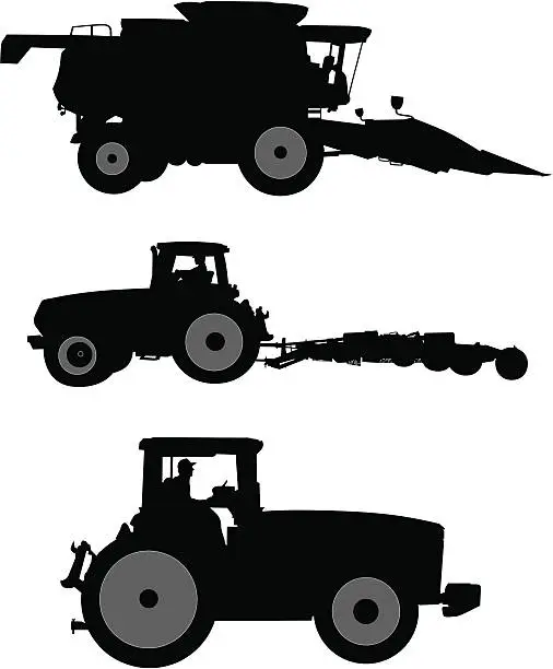 Vector illustration of Agriculture: Working Tractors