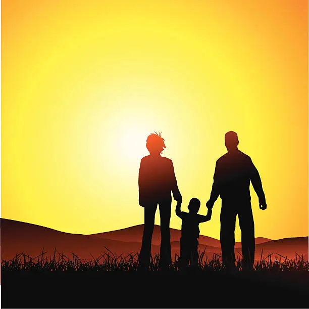 Vector illustration of Family sunset retreat