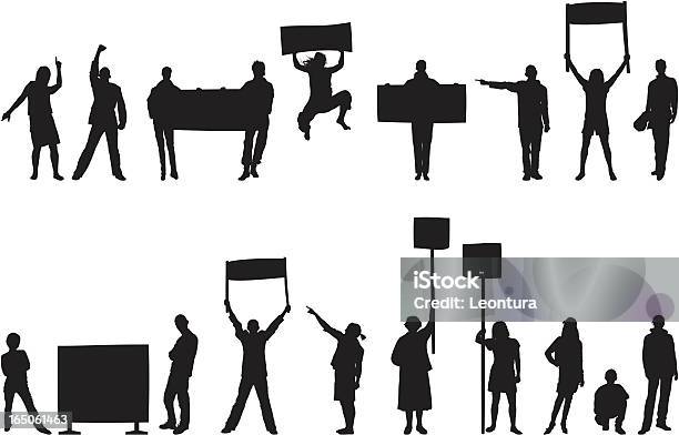Manifestantes Com Raiva - Arte vetorial de stock e mais imagens de Placa de manifestação - Placa de manifestação, Protesto, Silhueta
