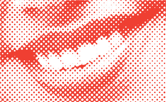 Illustration of a woman smiling, in halftone dots retro style.