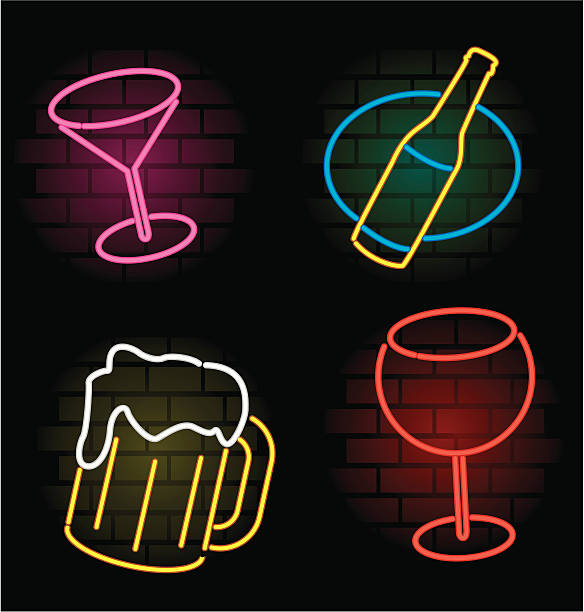 неоновый напиток - martini glass wineglass wine bottle glass stock illustrations