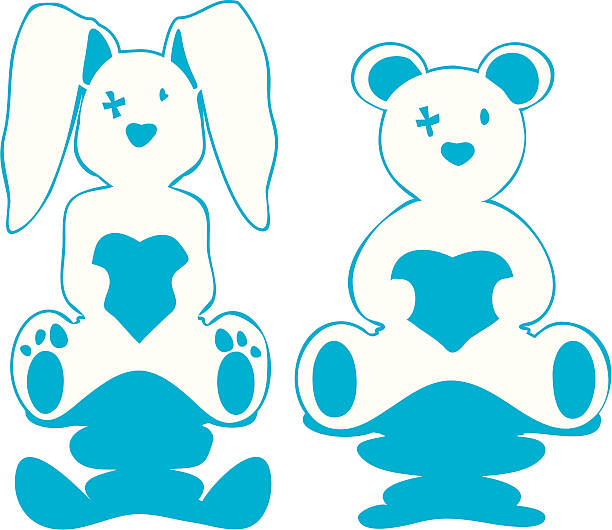 blue bunny and teddy vector art illustration