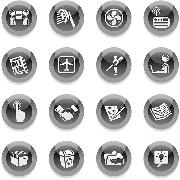 Vector illustration of Black Round Icons - Office