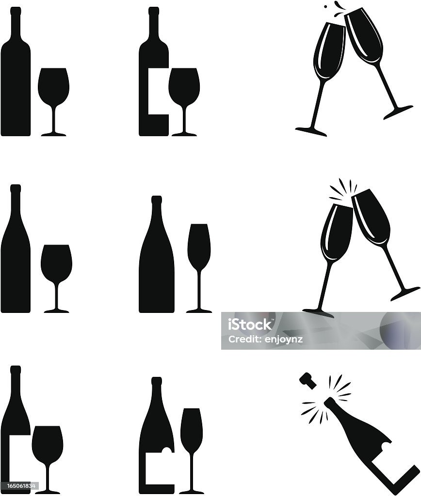 wine icons wine bottles and glasses Wine stock vector