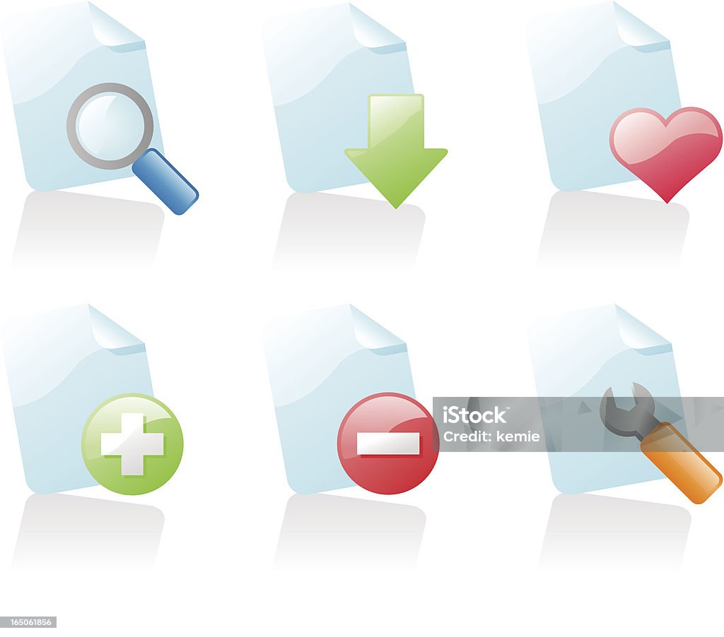 shiny icons: file actions 2 glossy web 2.0 style vector website  icons of file actions: search, download, add to favorites, add, remove, settings Arrow Symbol stock vector