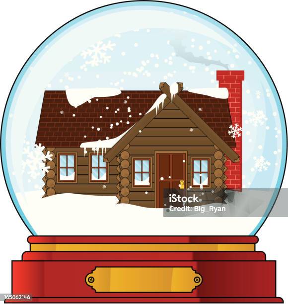 Snowglobe Log Cabin — стоковая векторная графика и другие изображения на тему Бревенчатый домик - Бревенчатый домик, Иллюстрация, Рождество