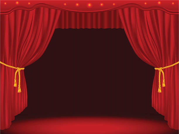 ilustrações, clipart, desenhos animados e ícones de palco com cortinas drapeadas (gm - curtain red stage theater stage