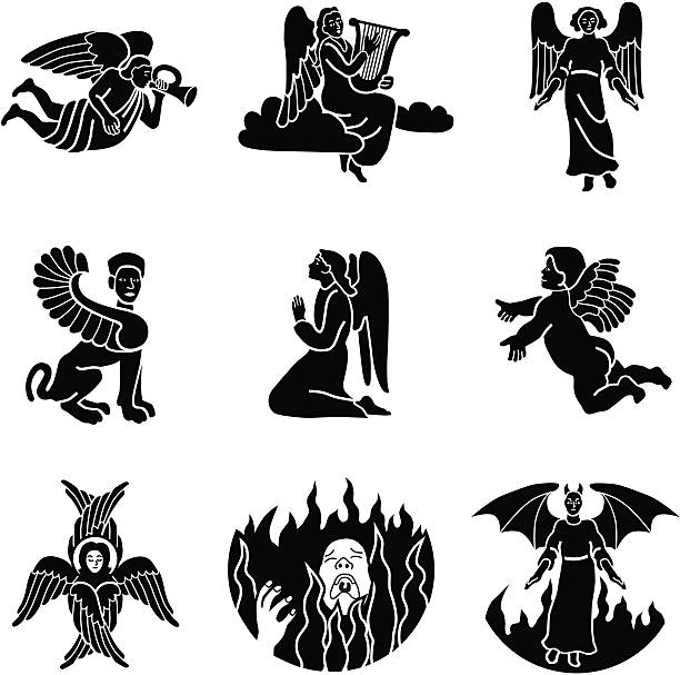 ilustrações, clipart, desenhos animados e ícones de anjos e demônios e - michael