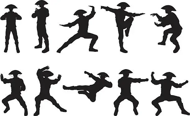 Vector illustration of Kung Fu Silhouettes