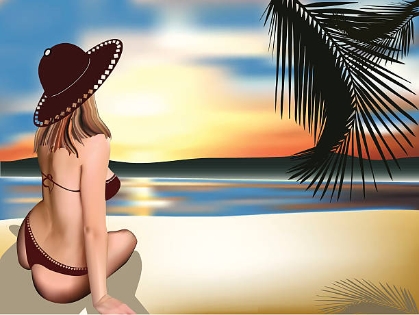 illustrazioni stock, clip art, cartoni animati e icone di tendenza di ragazza bikini-vettoriale - bay tree white background frond isolated