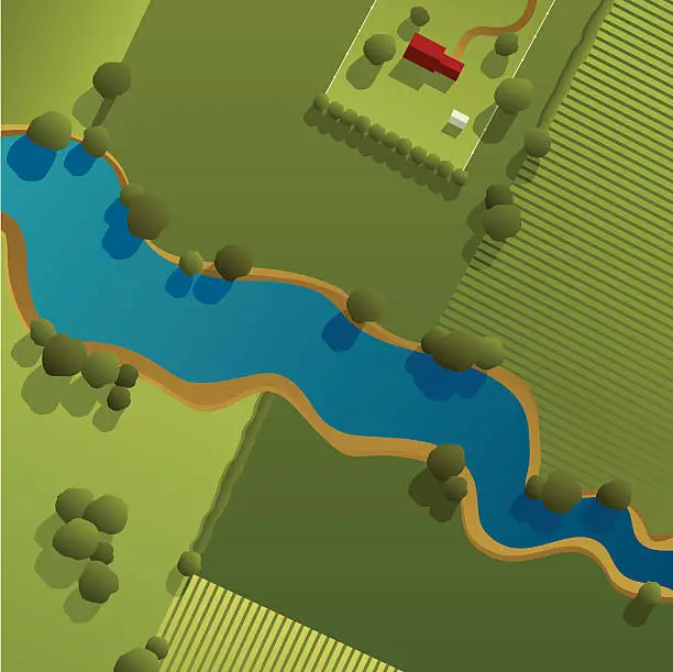 Vector illustration of Aerial View of Countryside