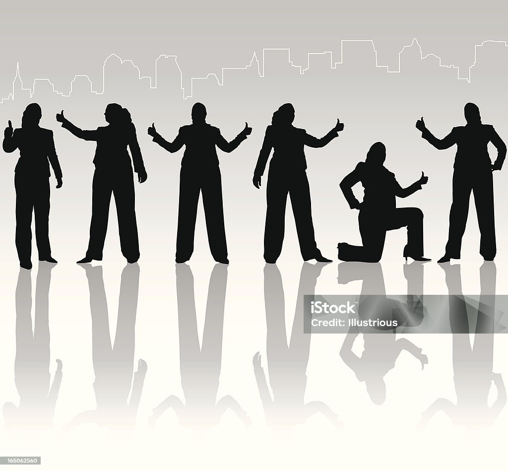 Towering Thumbs Up Businesswoman Shadow Series This is a positive group of professional businesswomen standing tall, while expressing their affirmations with the universal thumbs up sign. This download contains a editable EPS file, as well as a large JPG file. Achievement stock vector