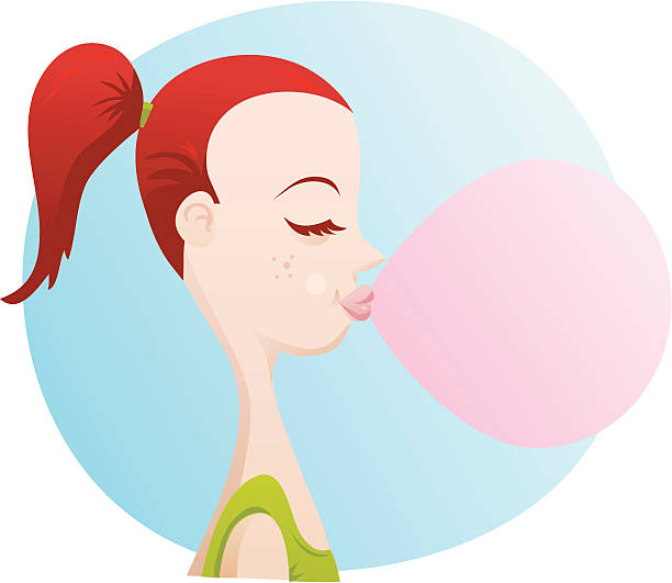 버블검 - chewing gum ponytail profile women stock illustrations