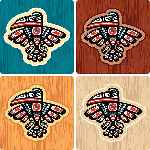 illustrations, cliparts, dessins animés et icônes de style haïda crow - native bird