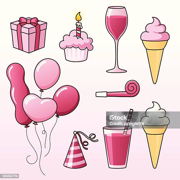 Девушкаs День Рождения Партии Включает Jpeg — стоковая векторная графика и другие изображения на тему Праздничный язык - гудок - Праздничный язык - гудок, День рождения, Воздушный шарик