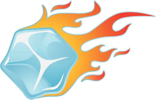 Vector illustration of ice cube on fire