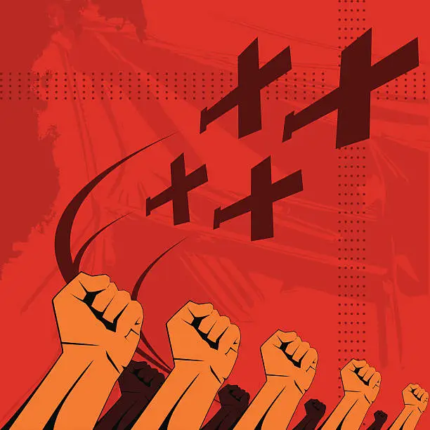 Vector illustration of Soviet era poster propaganda style