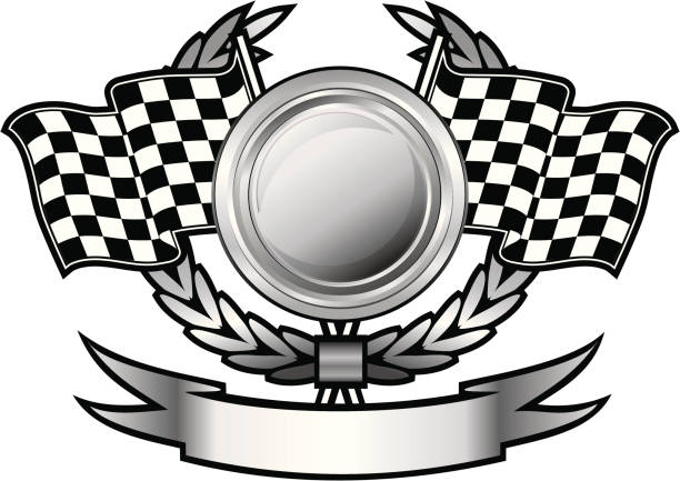 ilustraciones, imágenes clip art, dibujos animados e iconos de stock de carreras insignias - carrera-de-coches-trucados