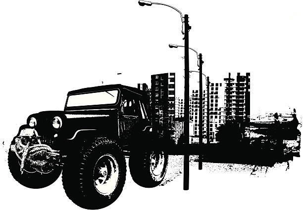 ilustrações de stock, clip art, desenhos animados e ícones de monstro urban 4 x 4 - pick up truck red old 4x4