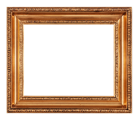 Empty wooden photo frame on white background