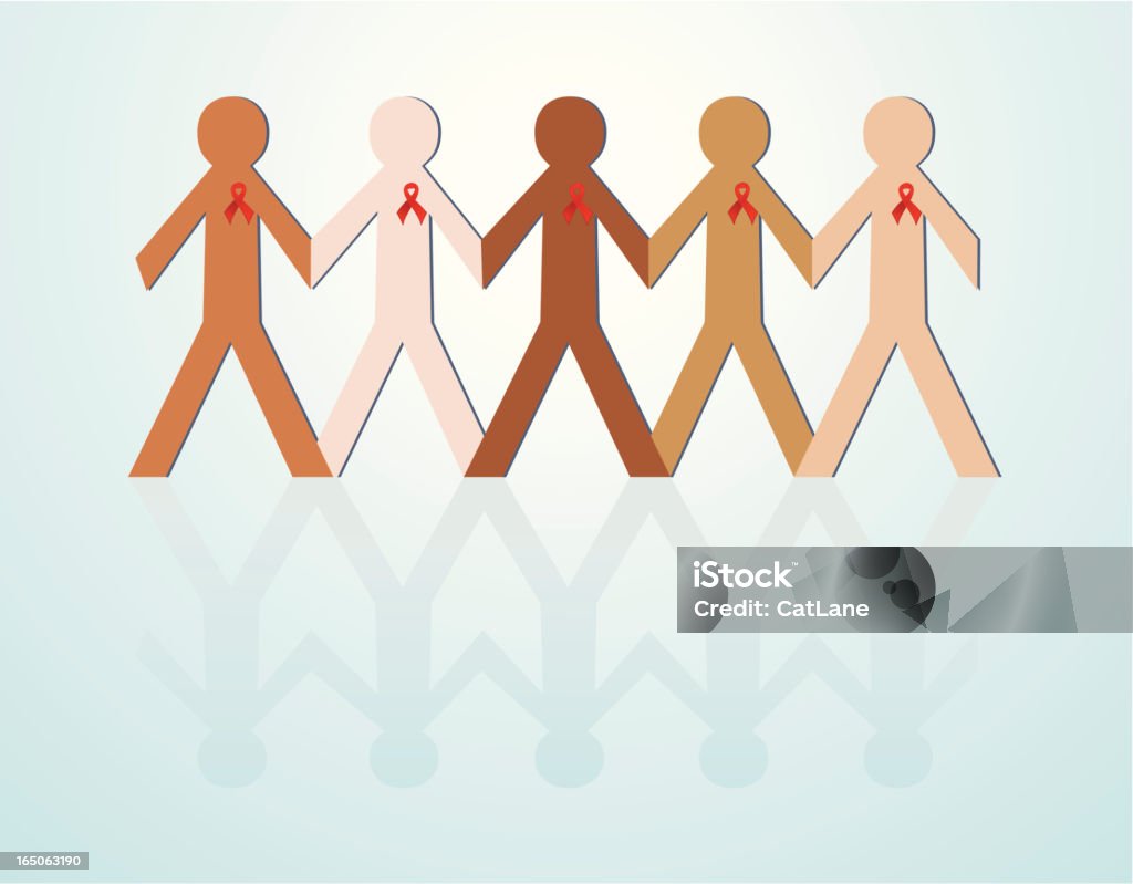 Aids Awareness Paper Chain Conceptual ilustration showing Aids is a multi-racial disease. One in a series of paper chain people art. AIDS stock vector