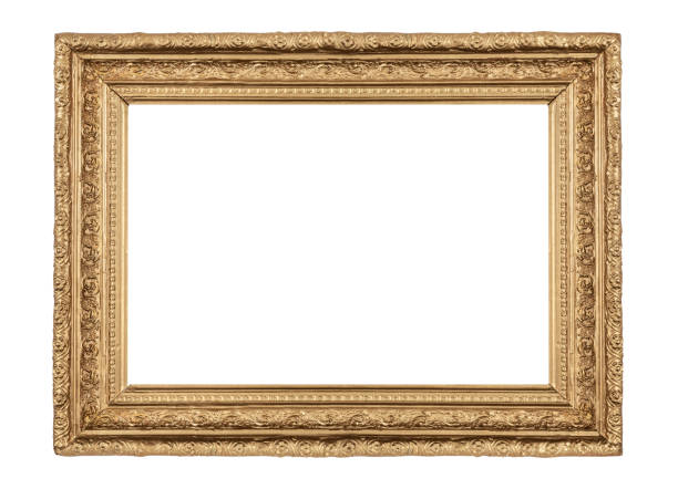 empty wooden photo frame on white background - picture frame classical style elegance rectangle imagens e fotografias de stock